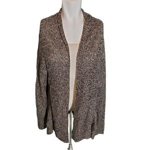 Eileen Fisher Linen Long Sleeve Open Front Cardigan Sweater Black/White Sz 3x